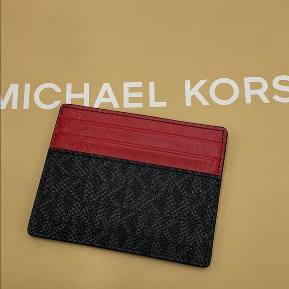 MICHAEL KORS COOPER TALL CARD CASE BLACK/SCARLET - Picture 14 of 16